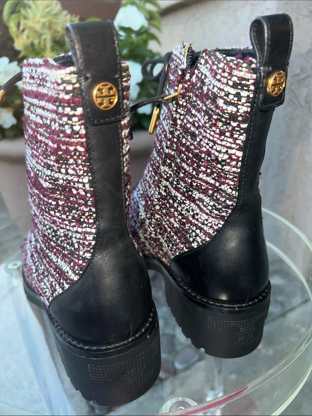 Tory Burch Miller Lug Sole Tweed & Leather Lace Up Boot
